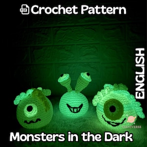 Glow in the Dark Monster Häkelanleitung PDF, Easy Kawaii Amigurumi Plüschtier, Low Sew Stofftier, lustiges Geschenk für Kinder