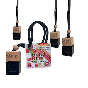 DI GLANZ Lot de 4 diffuseurs pour voiture, parfum rhubarbe-fraise, 8 ml. Désodorisant d'ambiance premium pour voiture et toilettes.