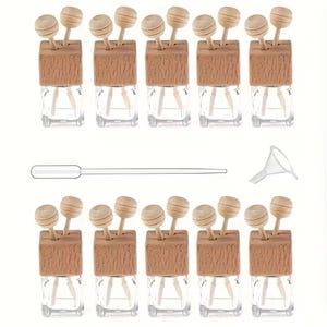 DI GLANZ 10 botellas vacías de 8 ml para aceites esenciales, perfumes, ambientadores de coche, aromaterapia, vidrio transparente, botellas decorativas vacías.