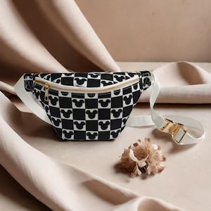 Black & White Checkered Nylon Fanny Pack: Jumbo Disneyland Accessory
