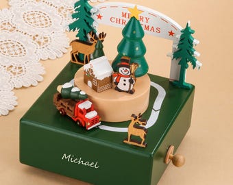 Personalized Wooden Christmas Music Box: Engraved Holiday Keepsake