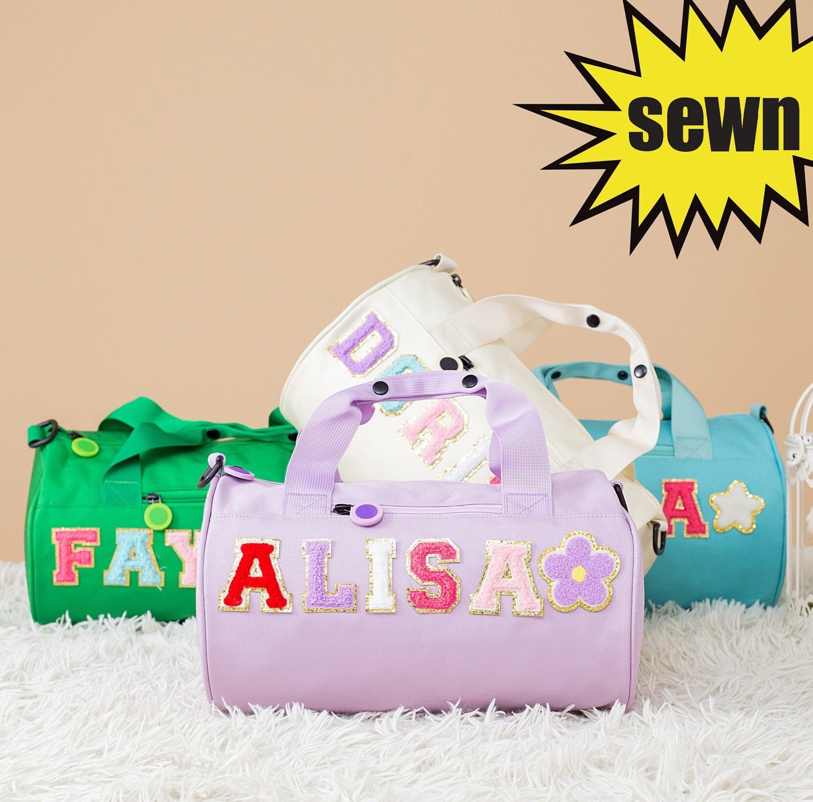 Personalized Kids Duffle Bag: Waterproof Chenille Letter Gym Bag