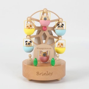 Personalized Wooden Animal Ferris Wheel Music Box: Engraved Keepsake Gift