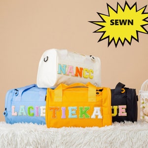Benutzerdefinierte Patch Overnight Bag, personalisierte Sporttasche für Kinder Chenille Patch Duffle Bag Mädchen Jungen, Weekender Tasche, Tanztasche, Reisetasche