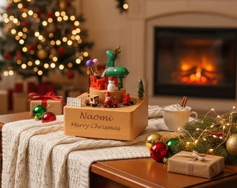 Personalized Wooden Christmas Music Box, Engraved Keepsake Gift