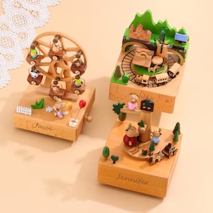 Caja de música de madera personalizada, caja de música de madera hecha a mano personalizada, caja de música con nombre grabado, regalo de baby shower, decoración de guardería, caja de música de tren