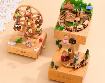 Personalized Wooden Music Box: Handmade Engraved Nursery Decor
