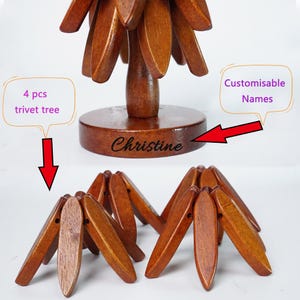 Trivett Tree Personalized 4pcs Wooden Tree Trivet Set for Hot Dishes Table ...