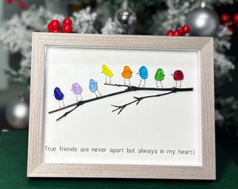 Personalized Sea Glass Birds on Branch - Handmade Family Wall Decor