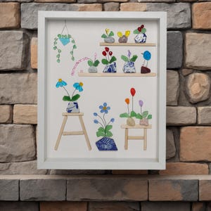 Handmade Sea Glass Flower Art: Framed Pebble Garden Decor