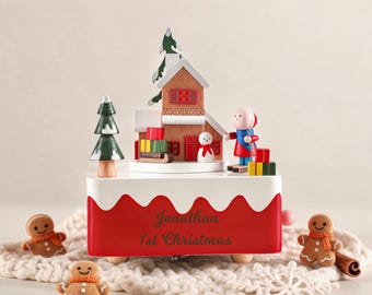 Handmade Wooden Christmas Music Box,  Wooden Xmas Decoration, 1st Xmas Gift,Christmas Keepsake for Kids & Family