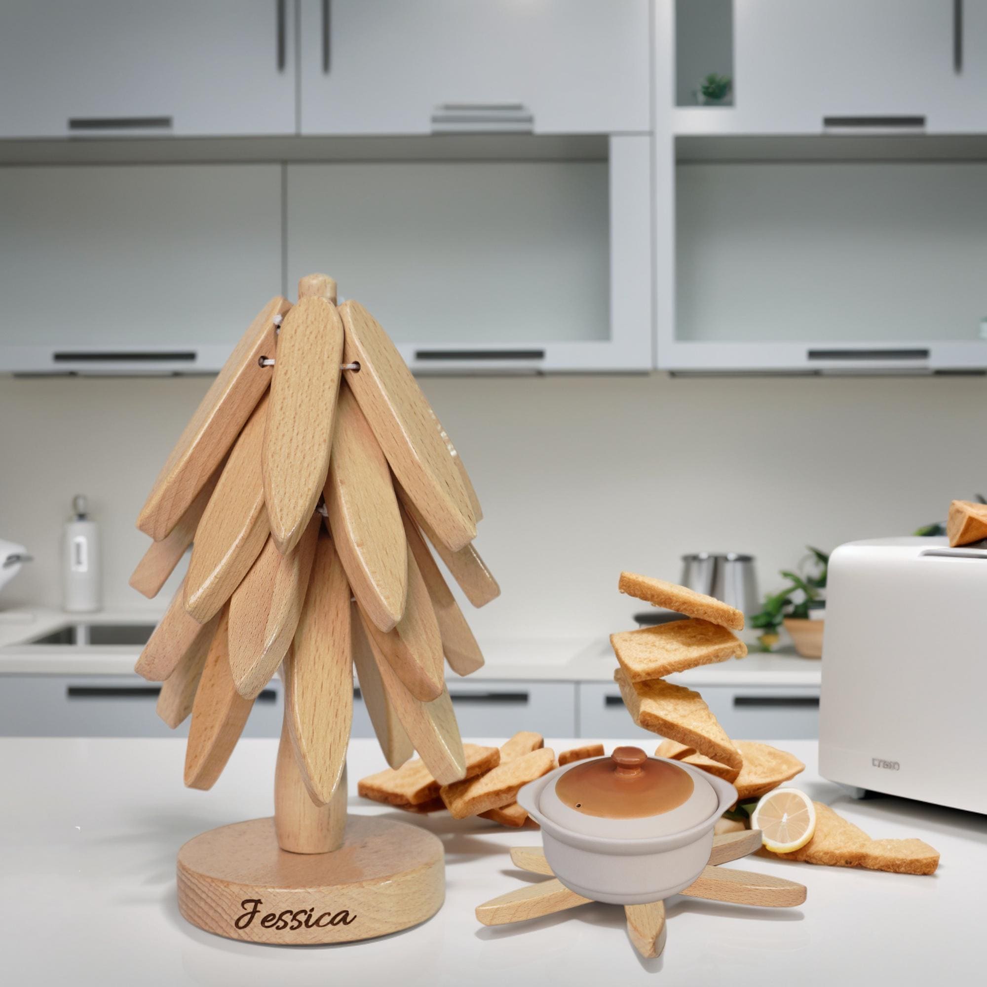 Trivett Tree Personalized 4pcs Wooden Tree Trivet Set for Hot Dishes Table ...