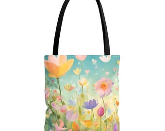 Floral Tote Bag floral book bag market tote bag gift for Mom shopping tote bag wildflower tote bag pastel floral tote bag best friend gift