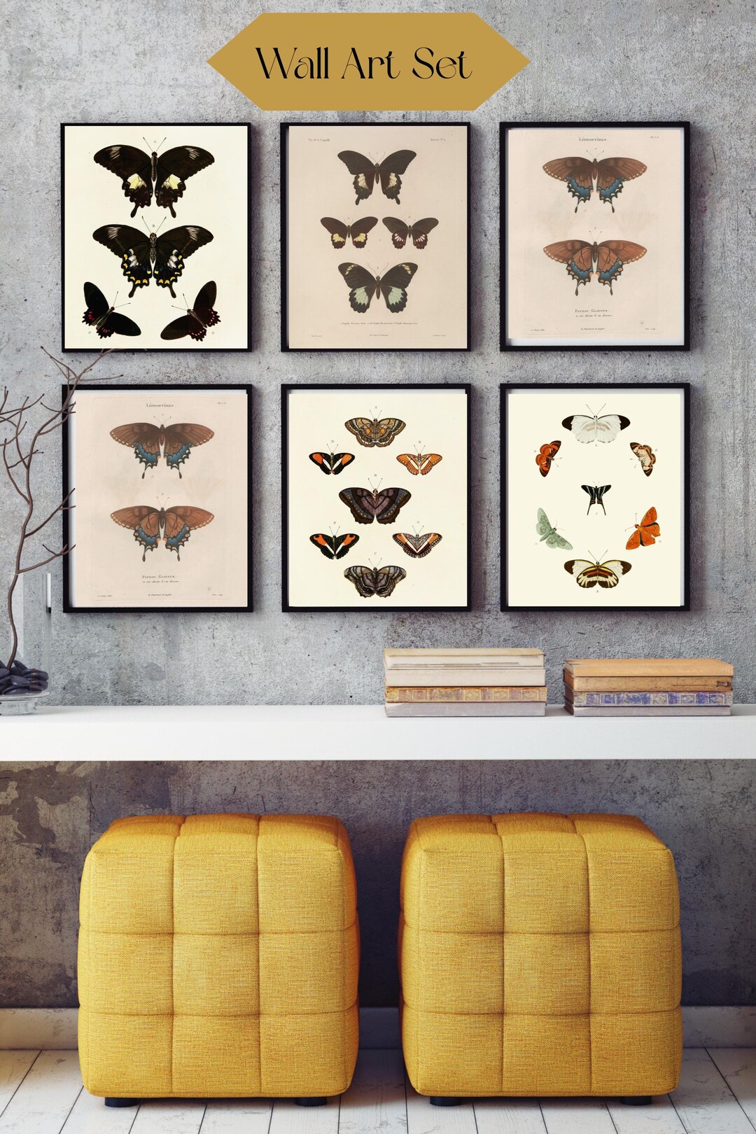Vintage Butterfly Print Set Neutral Moody Art Insect Printable Antique ...