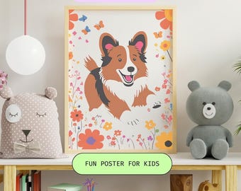Whimsical Puppy Art Print for Kids Room Colorful and Fun Wall Art for Children Happy Nursery Art Cheerful Playroom Decor Instant Download