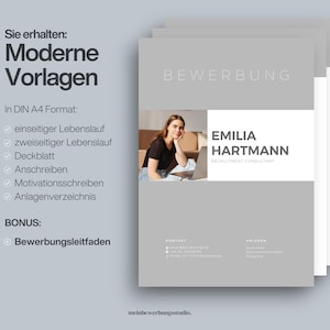Plantillas de aplicaciones modernas Alemán | Currículum vitae y carta de presentación | Diseño profesional en estructura tabular | Plantillas de Canva | HORA