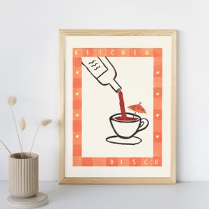 Kitchen Disco Print, Kitchen Wall Decor, Cocktail Print, Party Print, Downloadable Print, Printable Art, Kitchen Party, Hand Painted Print