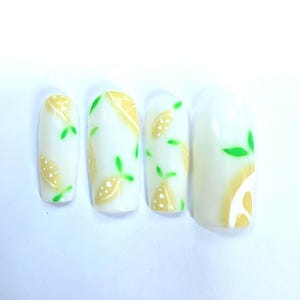 Yellow Lemon Nails Press On | Luxury Reusable 10pc Nail Set | Fruit Themed Press Ons UK