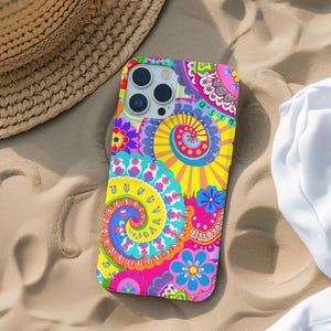 Psychedelic Retro Phone Case, Groovy iPhone 12, 13, 14, 15, 16 Pro Protective Cover, 50 Models, Samsung Galaxy S25, Durable Tough Case