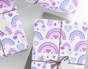 Rainbows & Hearts Gift Wrap, Purple Wrapping Paper, Wrapping Paper Rolls, 3 Sizes