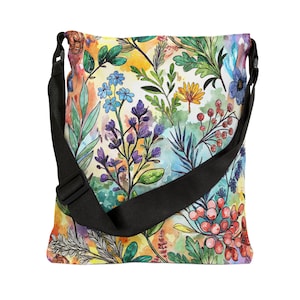 Wildflowers Tote Bag, Crossbody Tote Bag, Adjustable Strap Bag, Cute Floral Tote for Travel, Work, Shopping, School or Beach Bag, 2 Sizes