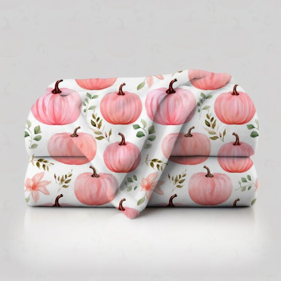 Pink Pumpkins Blanket, Cute Autumn Decor, Plush Minky Blanket, Throw Blanket for Autumn, 2 Sizes