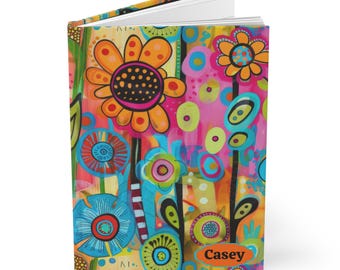 Retro Personalized Journal, Groovy Flowers Design, Hardcover Journal, Personal Diary, Travel Notebook, Lined Paper