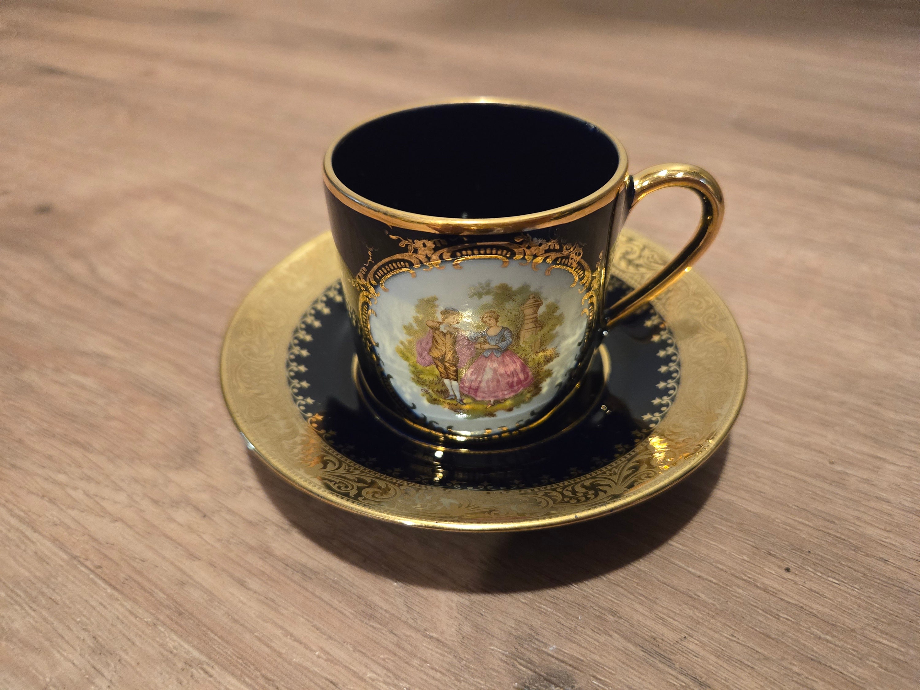Limoges Castel France 22k Gold Teacup and Saucer Set Vintage Made  