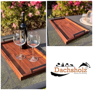 Chic walnut tray with black metal handles
