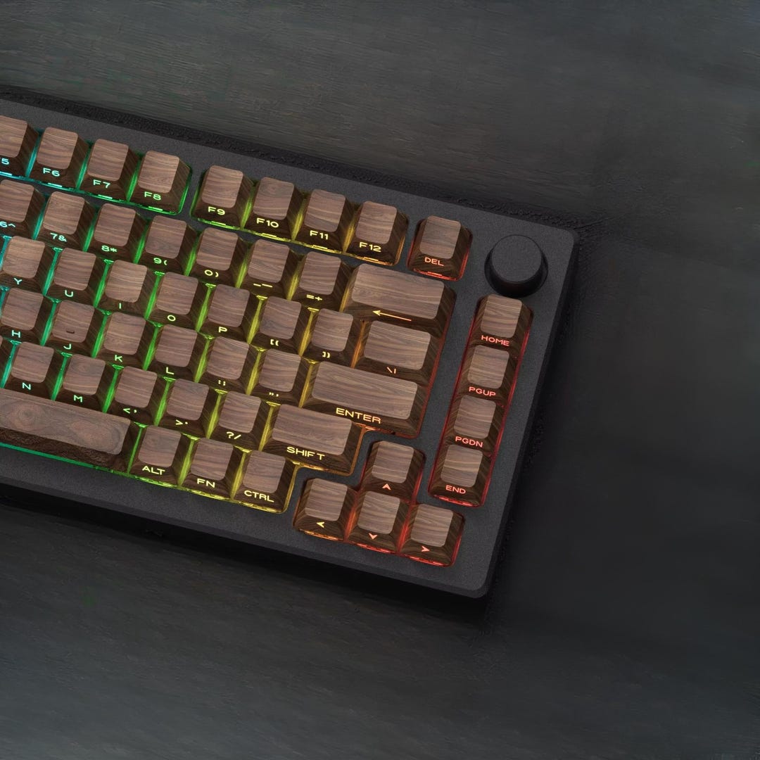 Wooden Pattern Keycaps 136 Keys Wooden Keycaps Set, 5 Side Dye-sub %70 PBT Keycaps, Side Print ...