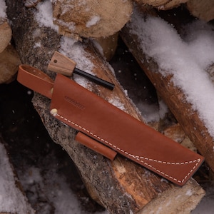 Handmade Leather Knife Sheath with Ferro Rod: Bushcraft Belt Sheath