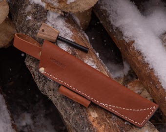 Handmade Leather Knife Sheath with Ferro Rod: Bushcraft Belt Sheath