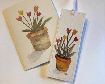 Watercolor Card and Bookmark Set, Tulips