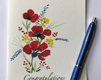 Congratulations Note Card,Watercolor Card, Flowers, All Occasions