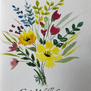 Get Well Soon Card, Watercolor card, Flowers