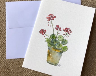 Geraniums Watercolor Notecard