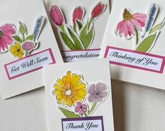 Hand Painted and Cut Watercolor Cards, Different Occasions,Originals