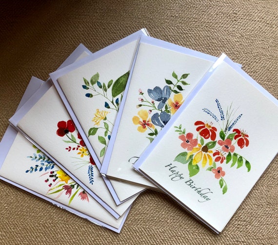 5 Different Occasional Cards Watercolor Cards Florals | Etsy