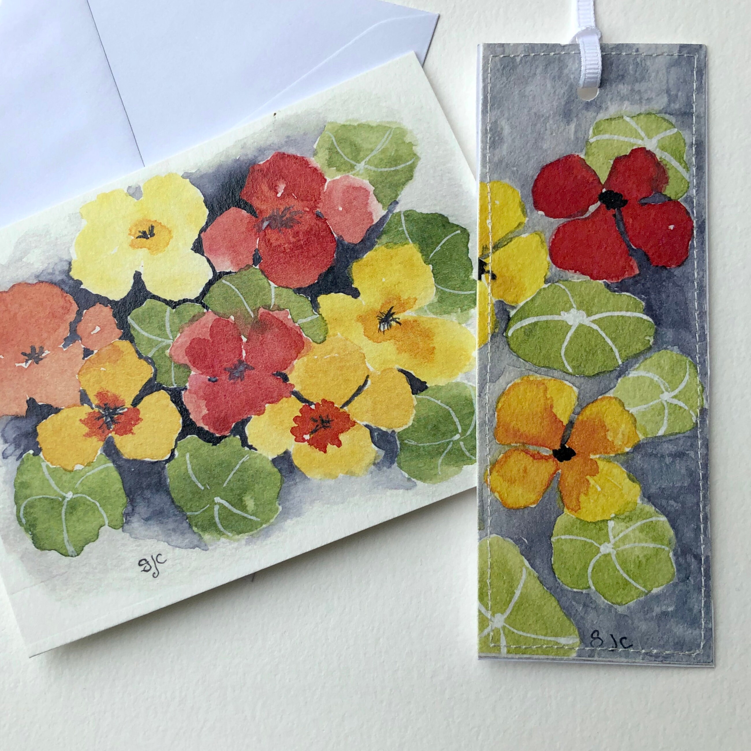 Note Card Bookmark Watercolor Note Card & Bookmark Set, Nasturtiums - Etsy