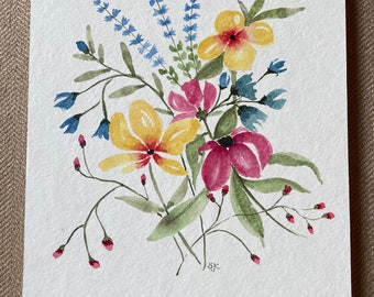 Original Watercolor, Mixed Flowers, Wall Art