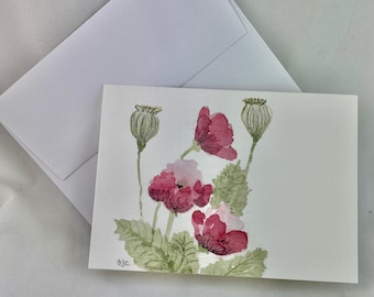 Purple Magenta  Poppy Watercolor Card