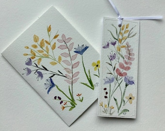 Watercolor Note Card and Bookmark Set, Mixed Flowers