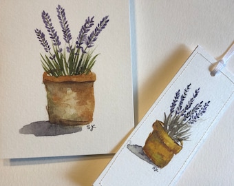 Watercolor Card and Bookmark Set, Lavender Plant