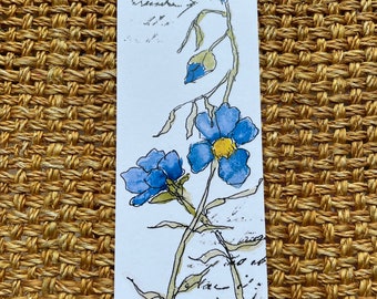 Blue FlaxWatercolor Bookmark