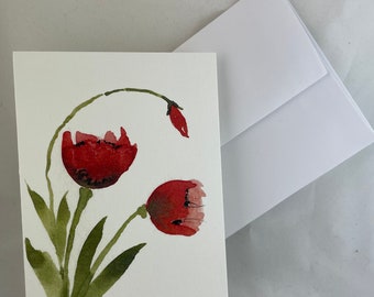 Watercolor Red Poppy Note Card