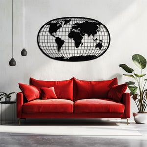 Wereldkaart metalen muurkunst, wereldkaart, metalen muurkunst, cadeau, kamerdecor, kantoordecor, reisliefhebbers, Thanksgiving-cadeau, Halloween-cadeau