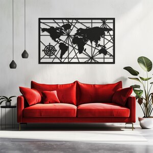 Metal Wall Art wereldkaart, cadeau, kunst aan de muur, wereldkaart ontwerp, lijn kunst aan de muur, verjaardagscadeau, kamer decor, Thanksgiving cadeau, Halloween cadeau