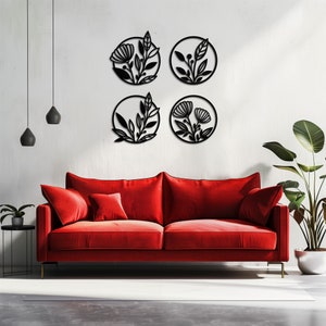 Set van 4 bloemenpatronen grafiek metalen muur kunst, set van 4 bloemen patronen grafiek, metalen muur kunst design, Thanksgiving cadeau, Halloween cadeau