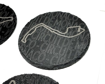 Plantilla de grabado láser: Posavasos de circuito de F1. Archivos SVG y XCS.