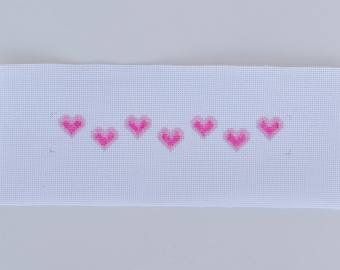 Hand-Painted 13 Mesh Needlepoint Canvas: Hearts Key Fob or Bookmark Design, 9x1.5"